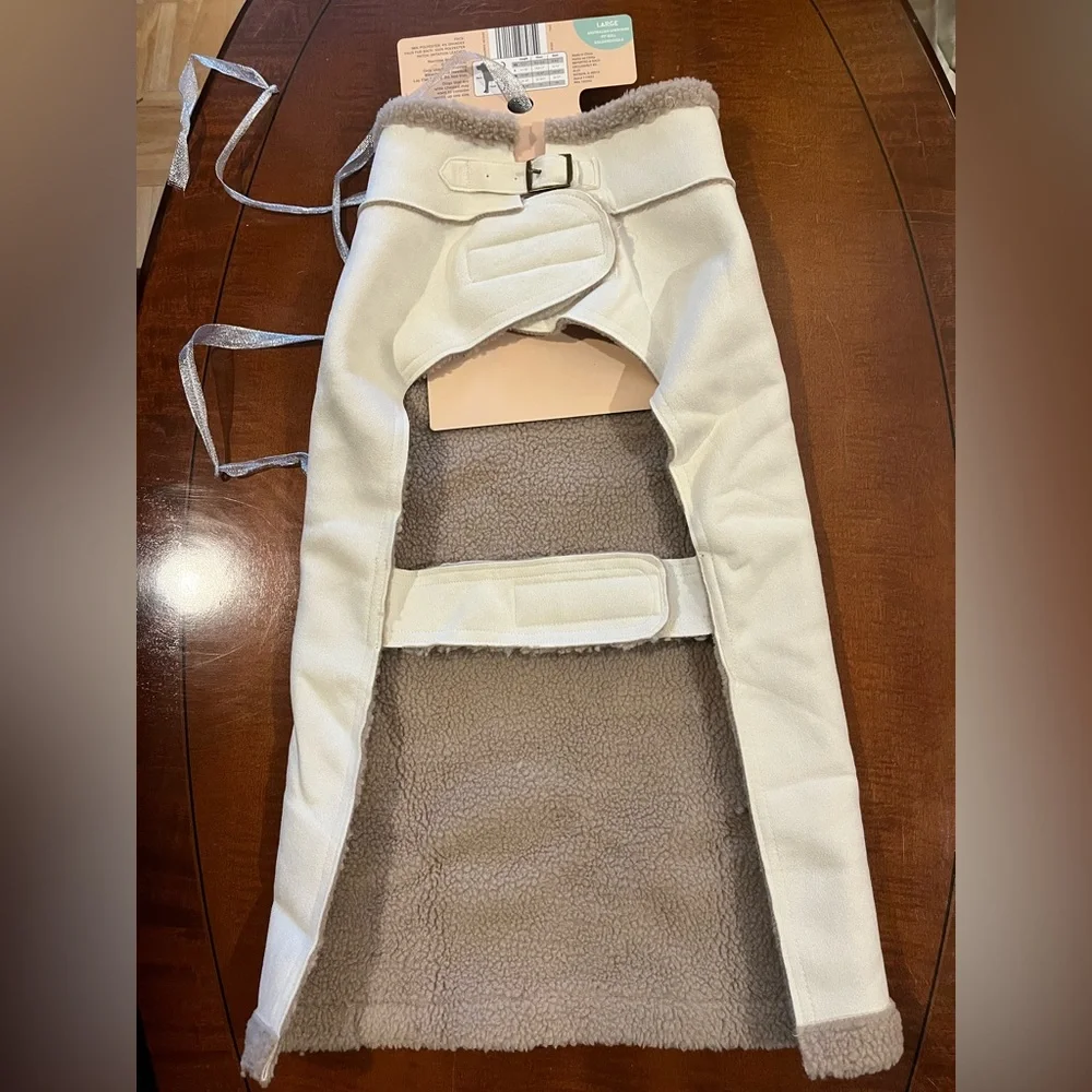 Dog jacket. Sherpa lining, adjustable fit, slot for leash. Ivory & brown. L. NWT